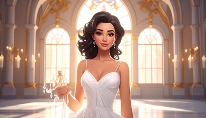 Fototapeta premium Portrait of a woman in a white gown in a grand ballroom