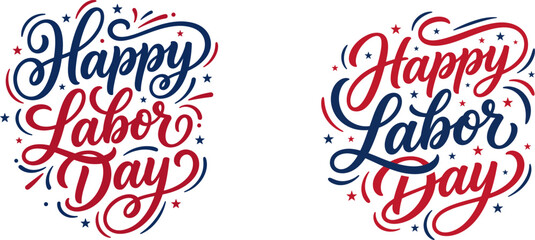 Fototapeta premium Happy Labor Day Hand Lettering, Patriotic USA Typography, Stars and Ribbon Elements, Vector Illustration