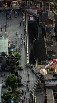 Chongqing city view and hongyadong cave in vertical