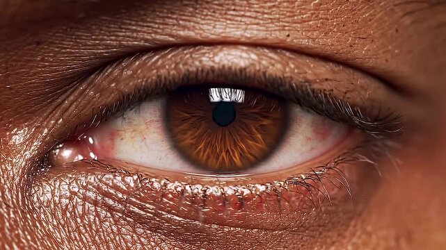Stunning close up shot of a rare vibrant green human eye blinking with soft lighting patterns reflecting across the wet cornea surface symbolizing natural beauty trends, organic cosmetics products, or