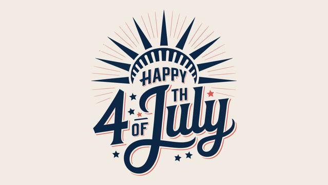 Independence day greeting card with statue of liberty crown and vintage calligraphy text for fourth of july celebration.