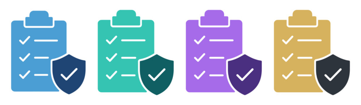 clipboard checklist security shield icon set on transparent background