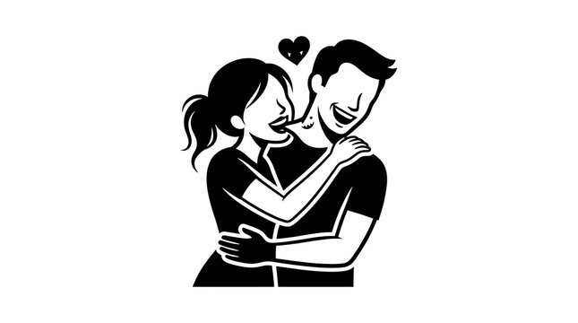Vector illustration of a woman playfully biting a man's neck, creating a hickey, with a small fanged heart symbol above them.