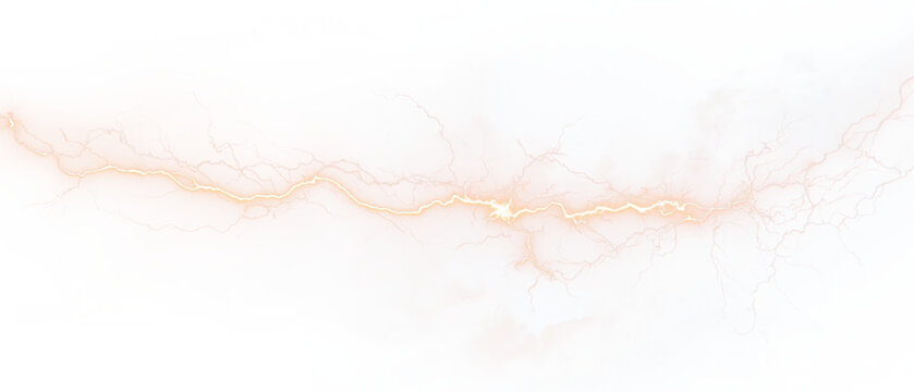 Transparent png of bright orange lightning bolt overlay electric energy strike with glowing dynamic storm effect and vibrant light flash in a digital illustration design element electricity weather