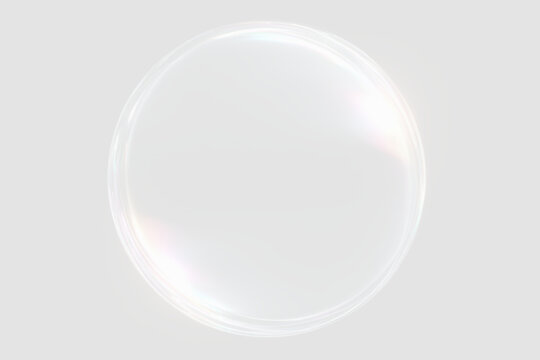 Transparent png of a single realistic soap bubble with iridescent highlights and subtle light reflections isolated on transparent background for clean and fresh design overlays water liquid air bathe