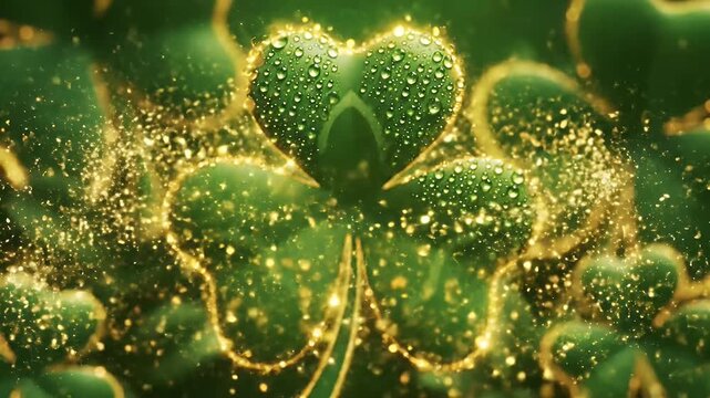 Glowing Emerald Shamrocks with Golden Glitter Edges Forming a Lush Saint Patrick's Day Pattern