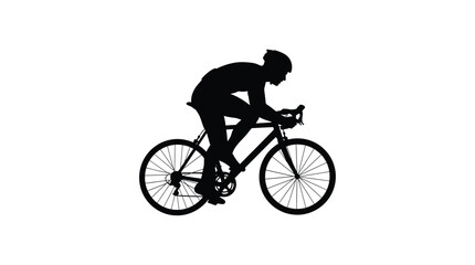 Obraz premium Cyclist On Road Bike Silhouette Against White Background