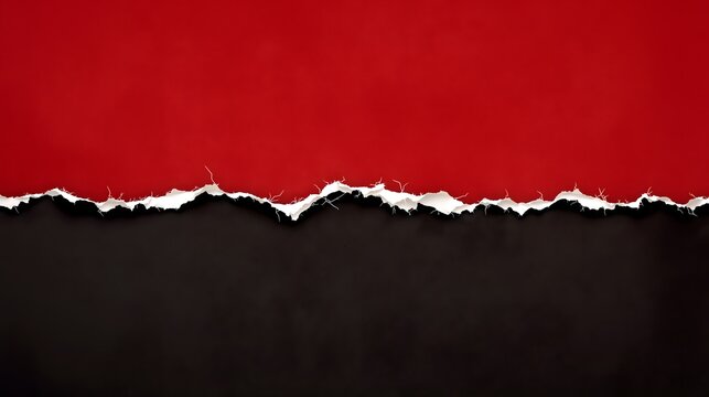 Torn red paper revealing a black surface beneath with a jagged white torn edge and ample copy space on both halves.