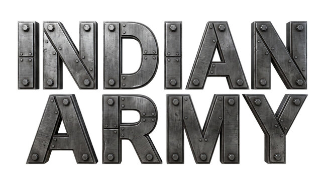 Indian army text in metallic, riveted style, isolated on transparent background