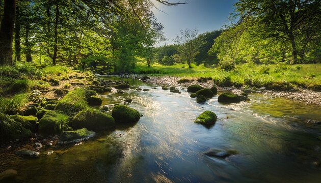 Clear Stream Flowing Peacefully Through A Serene Forest Glade