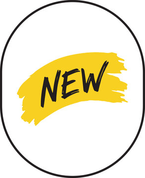 New Product Announcement Label- with Yellow Brushstroke Badge in Circular Frame