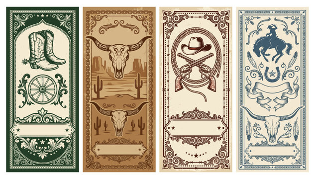 antique western cowboy color card set