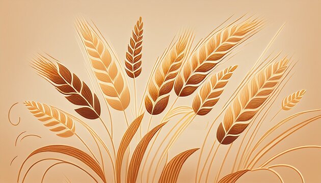 Minimalist Wheat Stalks Simple Flat Graphic Warm Beige Background Clean Modern Design