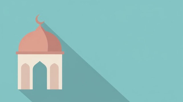 Flat design illustration of a mosque building icon with long shadow.