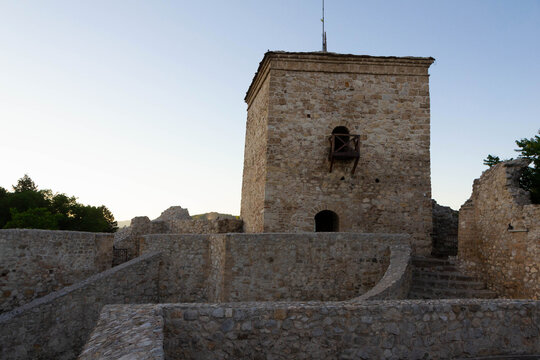 Medieval Kale Fortress Interior with Stone Towers and Walls in Pirot, Serbia at Sunset Light
