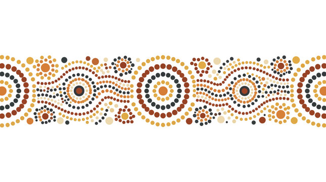 Aboriginal dot art border pattern in warm earth tones.