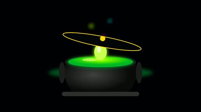 a glowing magical cauldron sequence featuring an orb and floating ring for halloween styling or digital cyberpunk makeup artistry and creative mystical visual fx animation