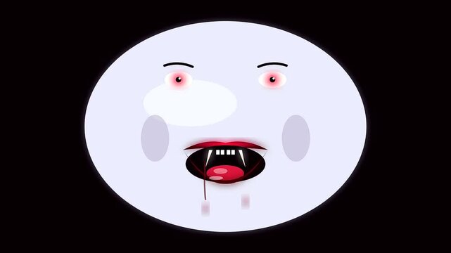 Animated vampire face with halloween elements and cyberpunk makeup styles displayed across three distinct frames revealing sharp teeth glowing fangs and dripping red blood liquid motion