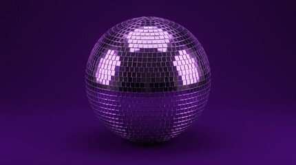 Obraz premium Large Silver Disco Mirror Ball on Deep Purple Background Studio Shot