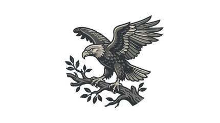 Fototapeta premium Bald eagle landing on tree branch illustration
