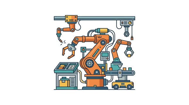 Automated robotic assembly line with multiple robot arms
