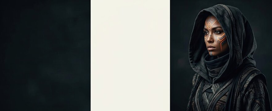 Woman wearing black hood portrait