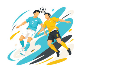Fototapeta premium Stylized illustration of two soccer players competing for the ball in dynamic motion.
