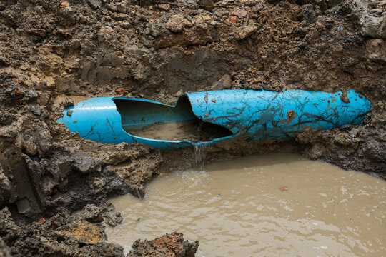 water pipe 300 mm PVC type is broken and corrosion by  impact load