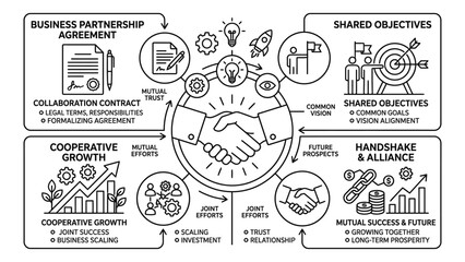 Naklejka premium Business partnership handshake infographic with growth and collaboration concepts.
