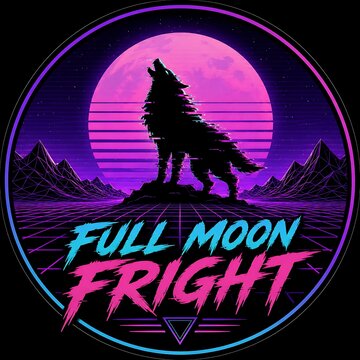 Retrowave Werewolf Howling on Mountain under Glitch Moon - Synthwave Style Halloween Fright Design on Black Background