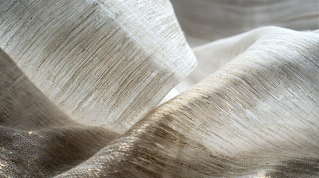 Luxurious metallic gold and silver threads woven into sheer fabric creating a glamorous shimmering texture for premium designs.