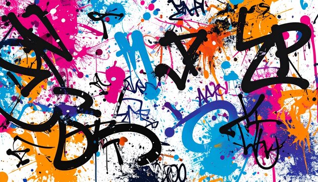 Vibrant Urban Graffiti Background with Ink Drips Paint Splashes and Black Lettering