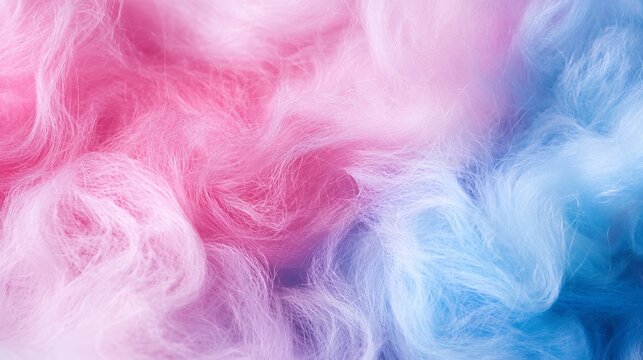 Soft pastel pink and blue cotton candy fluff texture, dreamy sweet magical cloud background for nursery or fantasy design