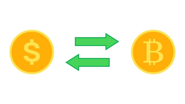 Dollar and Bitcoin Exchange: Cryptocurrency Fiat Money Conversion Illustration