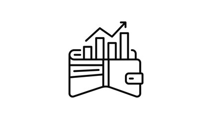 Fototapeta premium Minimalist outline icon of a wallet with a rising bar chart for financial growth.