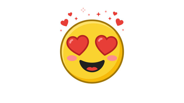 Smiling Emoji with Hearts: A cheerful yellow emoji with heart-shaped eyes, radiating love and affection, surrounded by sparkling heart icons, conveying adoration and delight.