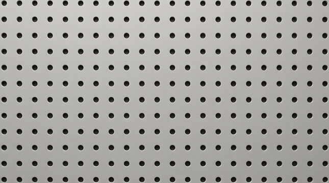 Grey metal pegboard surface isolated on transparent background