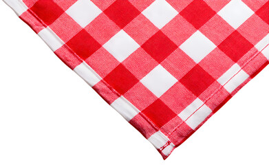 Fototapeta premium A picnic-themed red and white checked tablecloth, with a corner border visible, displayed on a pure white background.