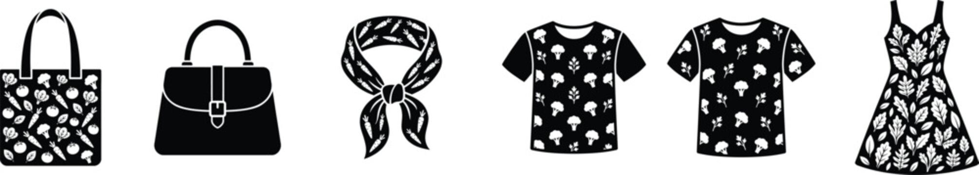 Black and white fashion clothing and accessories with floral patterns