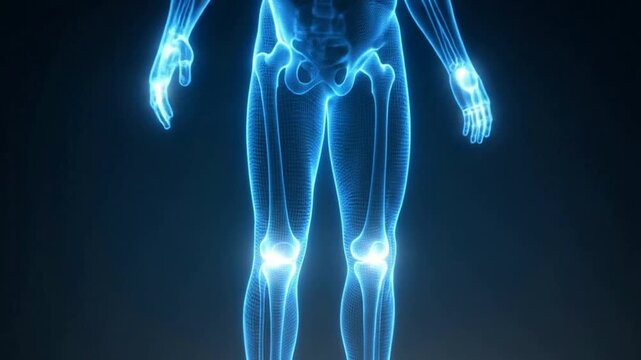 Futuristic Digital Human Anatomy Visualization with Glowing Blue Lines.