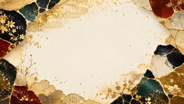 伝統的な春秋文様の金継ぎ陶片が彩る慶事の和モダンフレーム