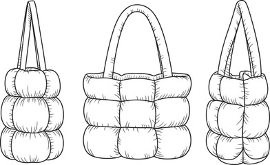 Padded puffer tote bag flat vector fashion accessory design illustration template © MstBegum