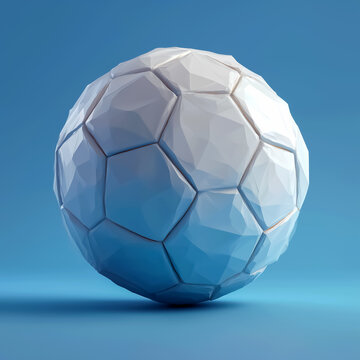 Low-poly 3D soccer ball isolated on a gradient background / design asset
