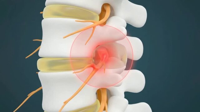 Detailed Medical Model of Human Spine with Herniated Disc.