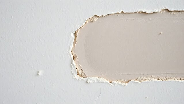 Close-up of a repaired wall showing texture difference between old and new patch.