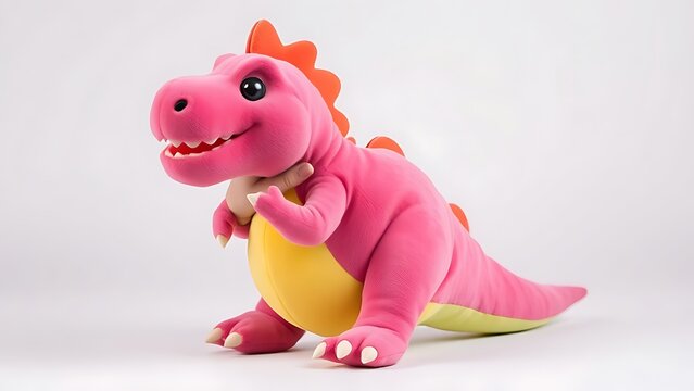 Soft toy dinosaur being squeezed, body bulging out comically.