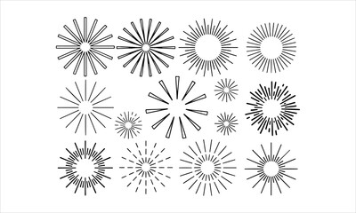 Obraz premium Starburst stars and sparks set, collection retro sunburst element, beams rays, radiating strips, radial streaks lines