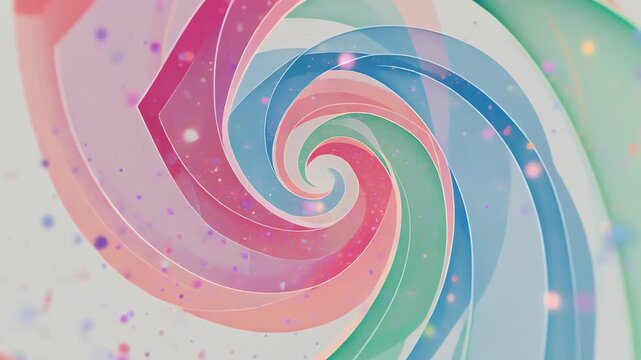 Abstract spiral of pastel rainbow swirls with confetti specks and soft gradient tones luminous glow