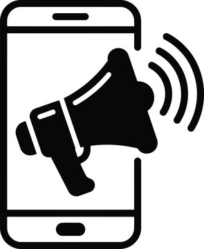 Smartphone with megaphone icon for mobile marketing, push notifications, social media promotion and advertising
