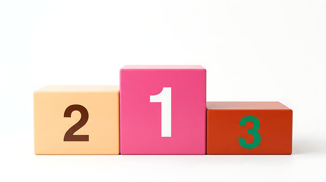 Colorful wooden blocks ranked in order on a white surface